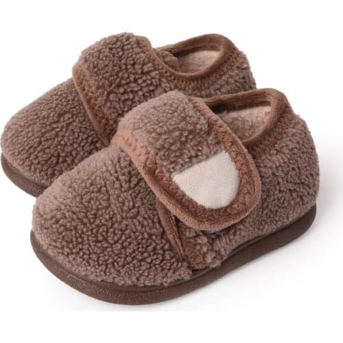 Kids Baby Boys Girls Winter Slippers Solid Color Non-Slip Home Indoors Shoes Cotton Warm Soft Sole Plush Shoes Home Sneakers