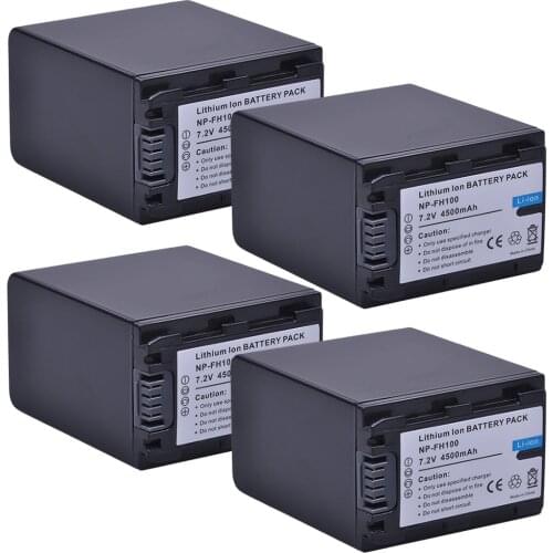 DuraPro 4pc 4500mAh NP-FH100 NP FH100 Replacement Camera Battery For Sony DCR-SX40 SX40R SX41 HDR-CX105 SR42E SR45E Bateria
