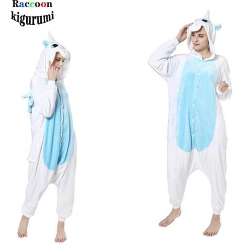 Cute Unicorn Kigurumi Animal Cartoon Onesie For Adults Women Men Pajamas Home Sleep Overall Flannel Girls Jumpsuit One-Piece PJS