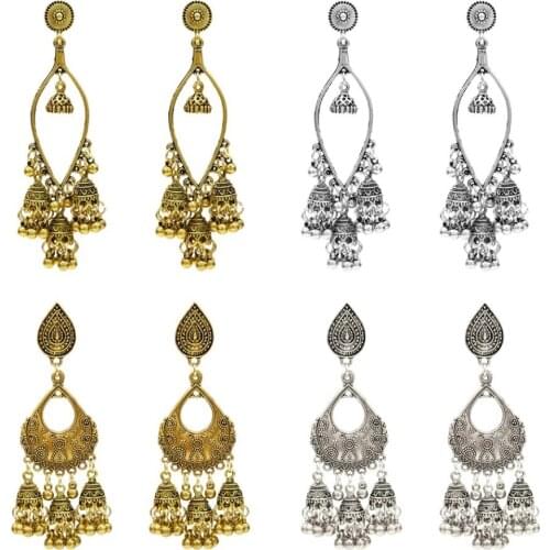 Egypt Unique Big Long Tassel Bells Drop Jhumka Earrings Bridal Gold color For Wedding Girls Vintage Afghan Nepal Indian Jewelry