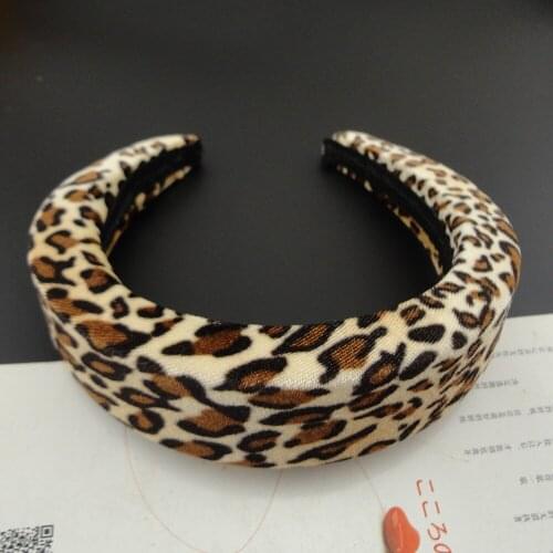Sponge filled Leopard Velvet Chunky women headbands Fashion high hair hoops fur fabric plastic hairbands for girls Headpieces