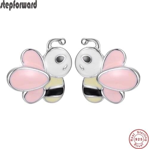 Good Quality Lovely Animal Silver Design Enamel 925 Sterling Silver Bee Stud Earring