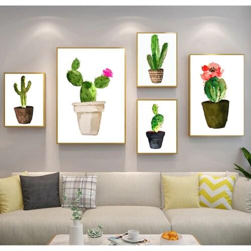 Painting Wall Picture for Living Room Home Decor Watercolor Plants Cactus Flower Poster Prints Minimalist Decoration Art Canvas