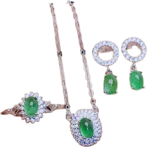 KJJEAXCMY boutique jewelry 925 sterling silver inlaid Natural Emerald Necklace Ring Earring Suit Support Detection luxurious