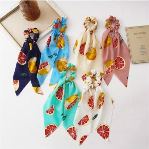 Lovely Charming Fruit Printed Hair Scrunchies Bows for Girls Summer Grapefruit Chiffon Headband Fashion Hair Jewelry for Women