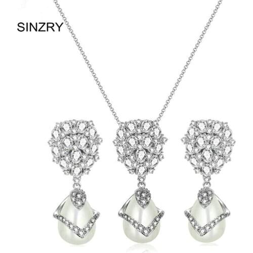 SINZRY Cubic Zirconia waterdrop Necklace and Earring Jewelry set wedding imitation pearl elegant jewelry sets for bridal
