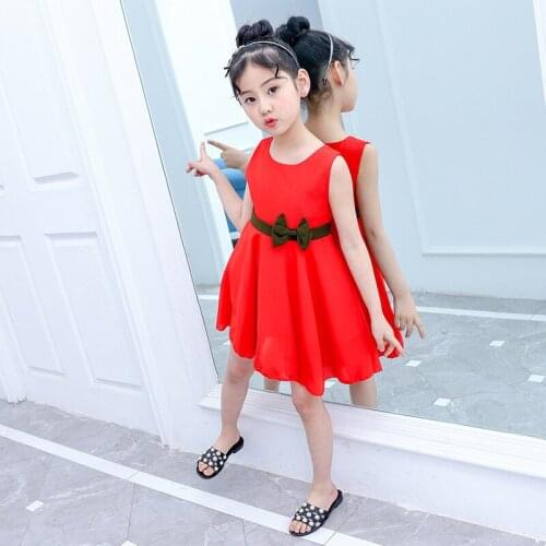 Fancy Girls Chiffon Dresses 2020 New Brand Princess Summer Clothes Bowknot Sleeveless Party Outfits For 4 5 7 9 11 13 Years Old