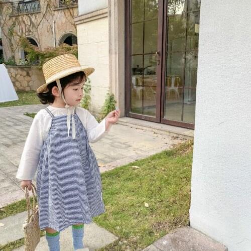 2020 Spring Girls New Cute Trend Casual Little Girl Square Neck Striped Blouse Temperament Suspender Dress Kids