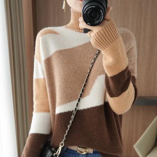 New winter sweater womens pullover top 100% wool knitted long-sleeved autumn elegant womens knitted jacket warm sweater