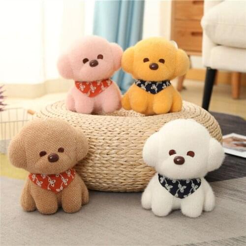 New Simualtion Plush Hiromi With Scarf Squatting Dog Small Stuffed Dolls Children Toys Pendant Creative Decor
