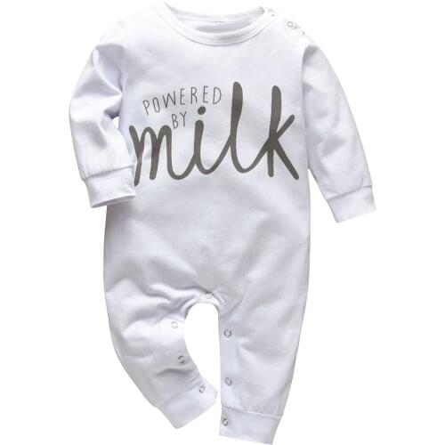 Clothes For Newborns Babys Rompers Playsuits Powered By Milk Letter Printing Jumpsuit Solid Color Boys Girls Baby Sleepwear
