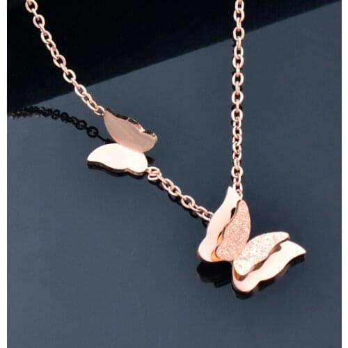 KIOOZOL Romantic Butterfly Stainless Steel Rose Gold Choker Necklace For Women Party Beach Jewelry 2021 Trend 307 KO2