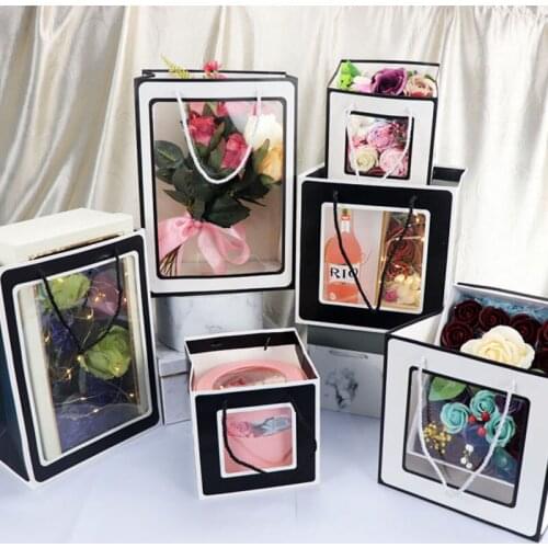 Gift Box Kraft Paper Box Tranparent Handbag Florist Flower Packaging Bags Birthday Valentines Day Birthday Party Wedding Favors