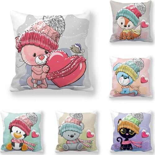 Christmas Ornaments Happy New Year 2021 Cartoon Animals Cushion Cover 45x45cm Merry Christmas Decorations for Home Decor Navidad