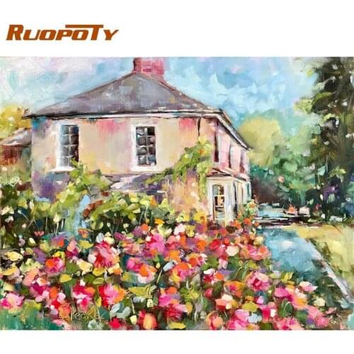 RUOPOTY Paint By Numbers For Adults 60x75cm Framed Colorful House Scenery Picture By Number Handmade Home Bedroom Artcraft