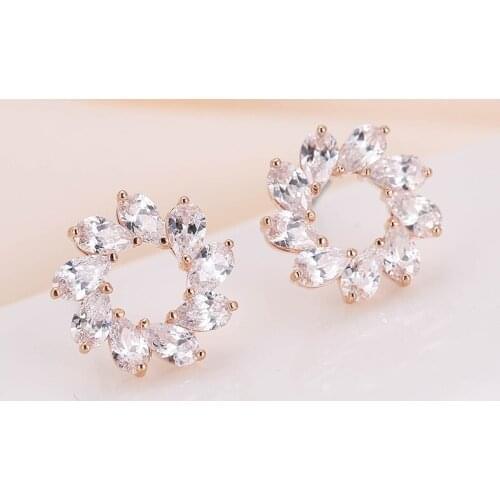 DE067 Fashion Street Snap Delicacy Geometry Simple Style Flower Zircon Earring Gift Party Banquet WOMENS Jewelry Earrings