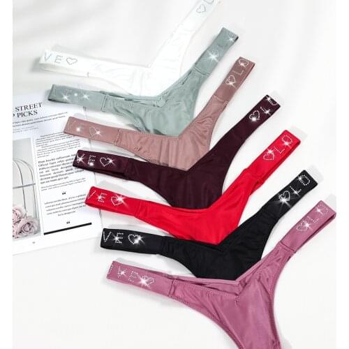 SP&CITY Rhinestone Shiny V Thongs Satin Womens Panties Thin Sports Sexy Underwear Luxury Fitness Seamless Briefs Lingerie tanga
