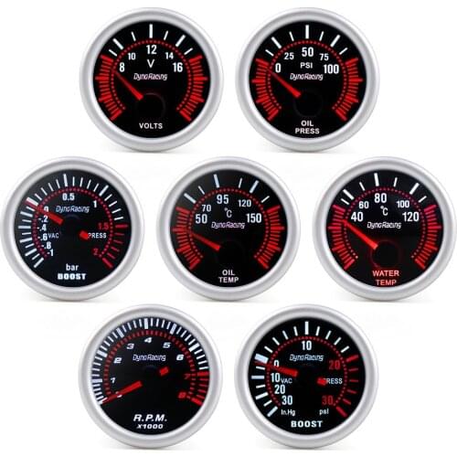 Dynoracing 2" 52mm Smoke lens Tachometer rpm gauge Water temp Oil temp Oil press Boost Vacuum bar psi Voltmeter gauge
