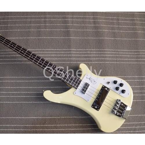 Top quality custom QShelly RK cream maple body neck through dot inlay 4003 rick electric bass guitar musical instruments shop