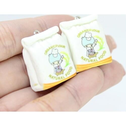 Yamily 10pcs/Resin 3D Mini Bag Simulation DIY Simulation Cartoon Flour Bag Charm Pendants For Earring Jewelry Decration Making