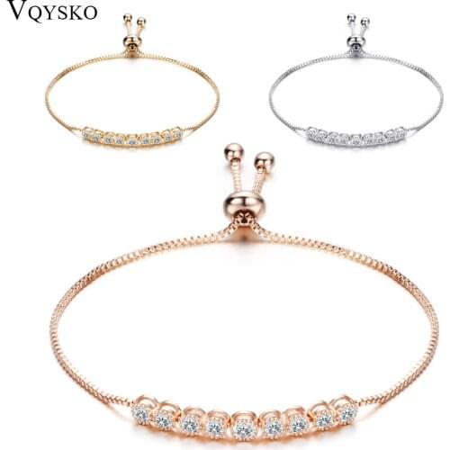 Cake Shape Cubic Zirconia Crystal Adjustable CZ Zircon Bracelets for Women in Rose Gold Color