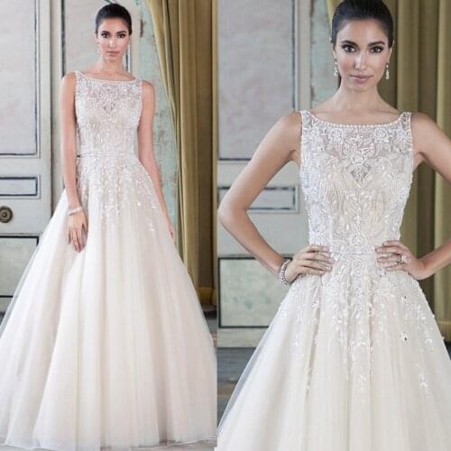 Robe De Mariee Princesse De Luxe 2020 2020 Shiny Beading Crystal Luxury Lace Wedding Dresses A-line Backless Bridla Gowns Newest