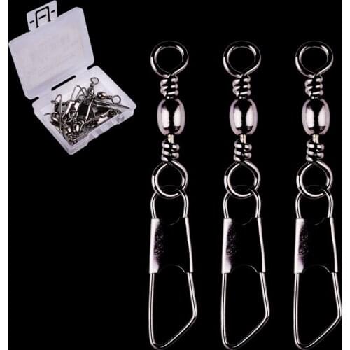 10 Pcs/ Box Fishing Connector Pin Bearing Rolling Swivel Stainless Steel 14#- 3/0# with Snap Fishhook Lure Tackle Accessorie