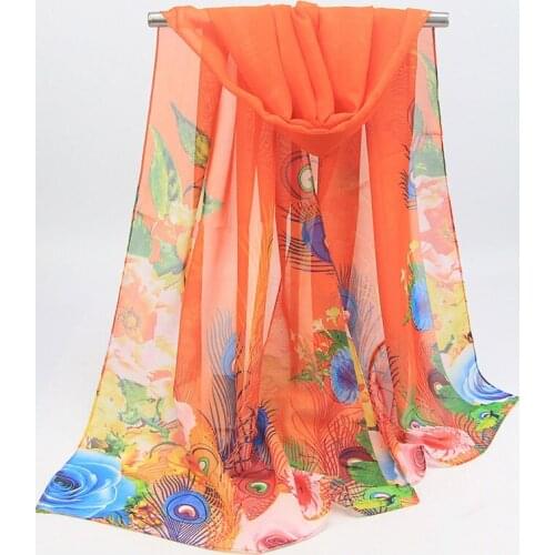 2020 NEW Peacock feather georgette chiffon scarf silk square hijab cool shawl ladies foulard femme Scarves hair bufanda mujer