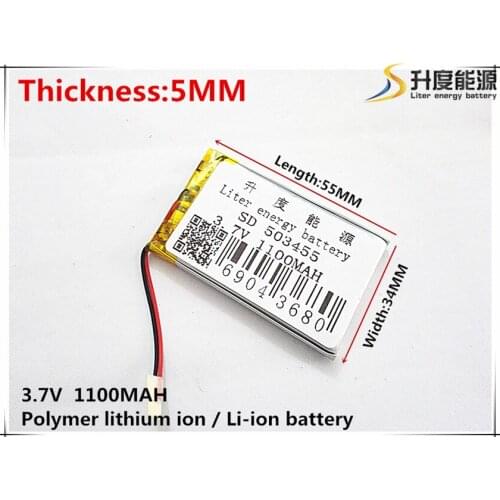 3.7V,1100mAH,[503455] PLIB; polymer lithium ion / Li-ion battery for GPS,mp3,mp4,mp5,dvd,bluetooth,model toy