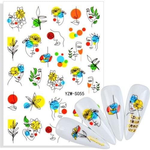 Hot Sale 3D Nail Sticker Lady Face Geometric Stickers for Nails Abstract Image Design Nails Accessories Manicure Flower Stickers