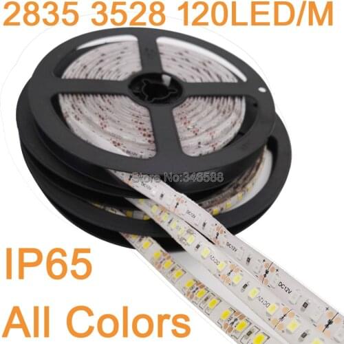 5M/lot 12V IP65 Waterproof 3528 2835SMD 600 LED Strip Light Ribbon Tape 120led/m Warm White Cool White Blue Green Red LED Stripe