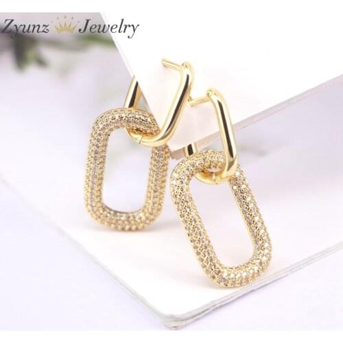 5Pairs, Hoop Earrings for Women Earring Clear CZ Jewelry Gold Color Geometric Earrings