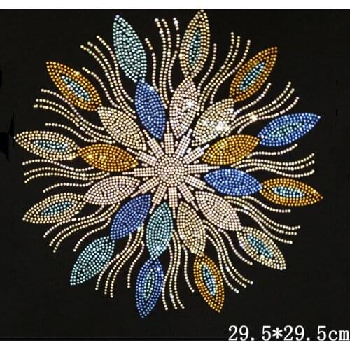 5 pc/lot New round flower DIY hotfix rhinestones, heat transfer design iron on motifs,rhinestone for garment,T-shirt