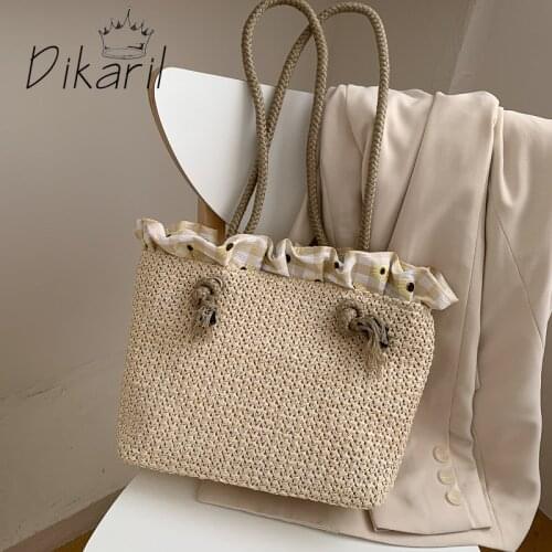 Dikaril Womens Summer Straw Bag Tote Shoulder Bags Large Wicker Woven HandBag Female 2021 New Braided Raffia Pouch Beach Bags