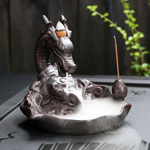 Ceramic Incense Burner Smoke Backflow Incense Burner Creative Home Decor Dragon Incense Holder Censer Handicrafts Ornament