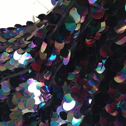 130cm x 90cm Sequins 3 * 4 cm Laser Oval Fabric Rainbow Color Lace Sequins Mesh Gradient Fabrics Holographic Material