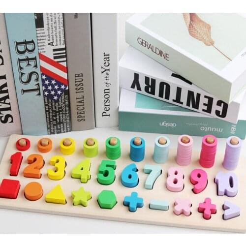 Montessori Arithmetic Toys Childrens Wooden Toy Count Geometric Shape Cognition Early Education Teaching Aids Gift Math Toy