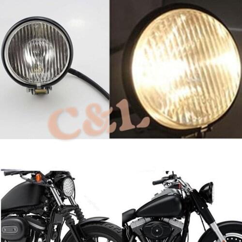 Motorcycle Black 12V Halogen Bulb Headlight Hight Low Beam Retro Clear Lens Fits For Harley Cafe Racer Bobber Custom