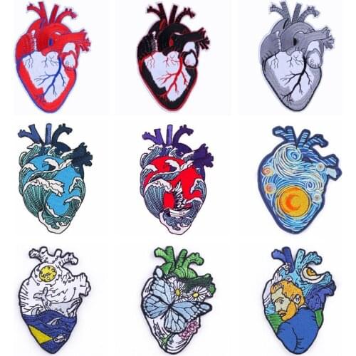 Punk Patch Van Gogh Embroidery Stripe Badge Sew On Clothes Heart Patch Iron On Patches For Clothes Waves Patches Applique Decor