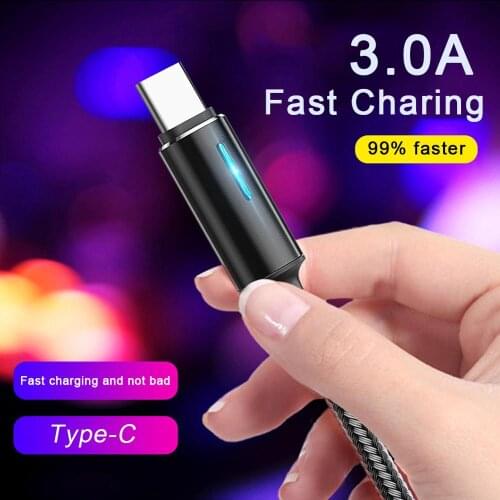 3A Nylon Phone Cable for Type-c Micro Fast Charge Wire USB Data Cable 1.2M for Samsung Xiaomi Huawei Mobile Phone Charging Cord