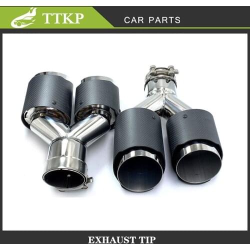 A Pair（R+L) Of Stainless Steel Matt Black Carbon Fiber Car Exhaust Pipe With Remus Logo Universal Car Modified Muffler Nozzles