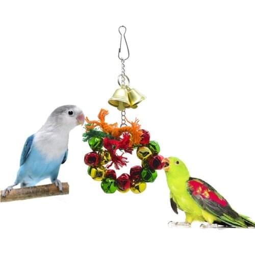 Christmas Bird Parrot Toy with Bell Natural Wreath Rope Chewing Bite Hanging Cage Swing Climb Chew Toys
