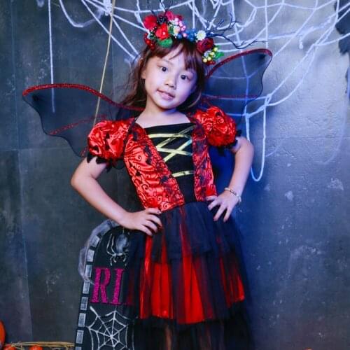 SHICAI Bat Wings Princess Costume Christmas Party Dress Up Items Halloween Fancy cosplay Dress child costume Free Shipping