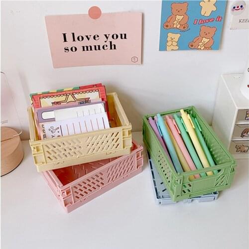 Foldable Storage plastic crate Basket Sundry Toys Snack Box pink Dormitory Artifact Ins Home Desktop Storage Supplies 15x9.8cm