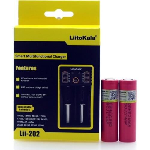 Liitokala lii-202 1.2V 3.2V 3.7V 26650 16340 Smart Charger+2PCS LGDBHE2 2500mAh 18650 Discharge 20A 30A Rechargeable Battery