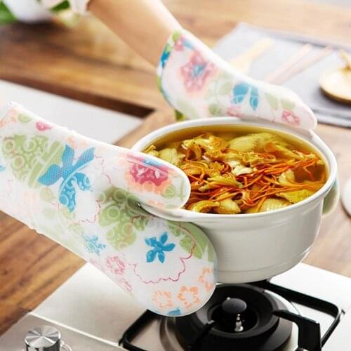 1Pc Kitchen Floral Thicken Cotton Padded Heat Resistant Oven Baking Protection Glove Mitten