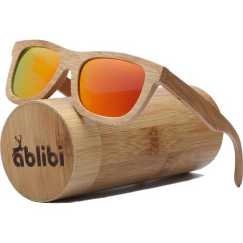 Ablibi Polarized Women Sunglass Bamboo Brand Style Designer Mirror Sunglasses Men Vintage lentes de sol mujer in Bamboo Tube