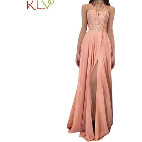 Long Dress Women Lace Chiffon Halter Sexy Party Dress Evening Wedding Elegant High Slit Summer Casual Maxi Dresses Vestidos 19Nv