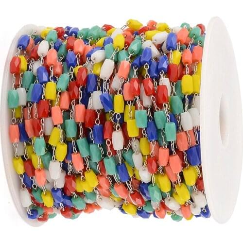 1M 304 Stainless Steel Sliver Color Chain Cylinder Stone Beads for Jewelry Making DIY Handmade Necklaces Ankles Hand Accessories