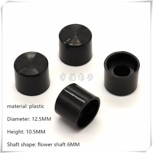 10 Piece 12.5X10.5MM black with indication plastic knob cap potentiometer encoder switch knob is suitable for flower shaft 6MM